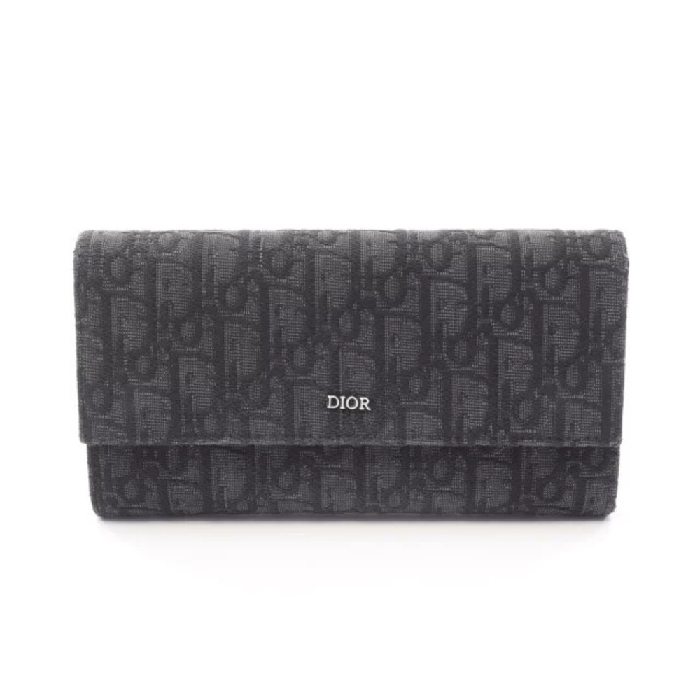 Dior Oblique Jacquard Long Flap Wallet Bi fold Canvas Black